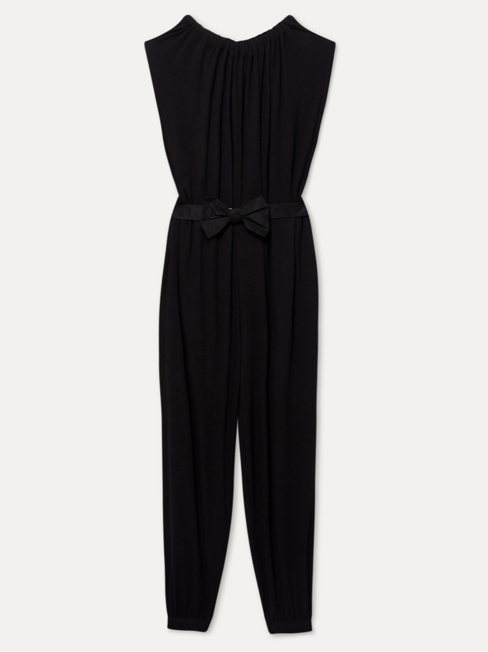 Something Navy Nikki Black Sleeveless Jumpsuit with Waist Bow - Picture 2 of 15